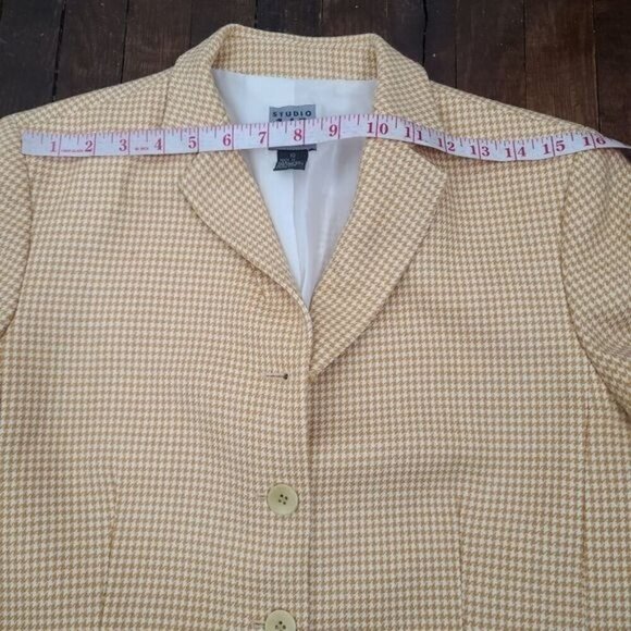 Vintage Yellow Houndstooth Plaid Wool Fitted Blazer - Picture 7 of 14